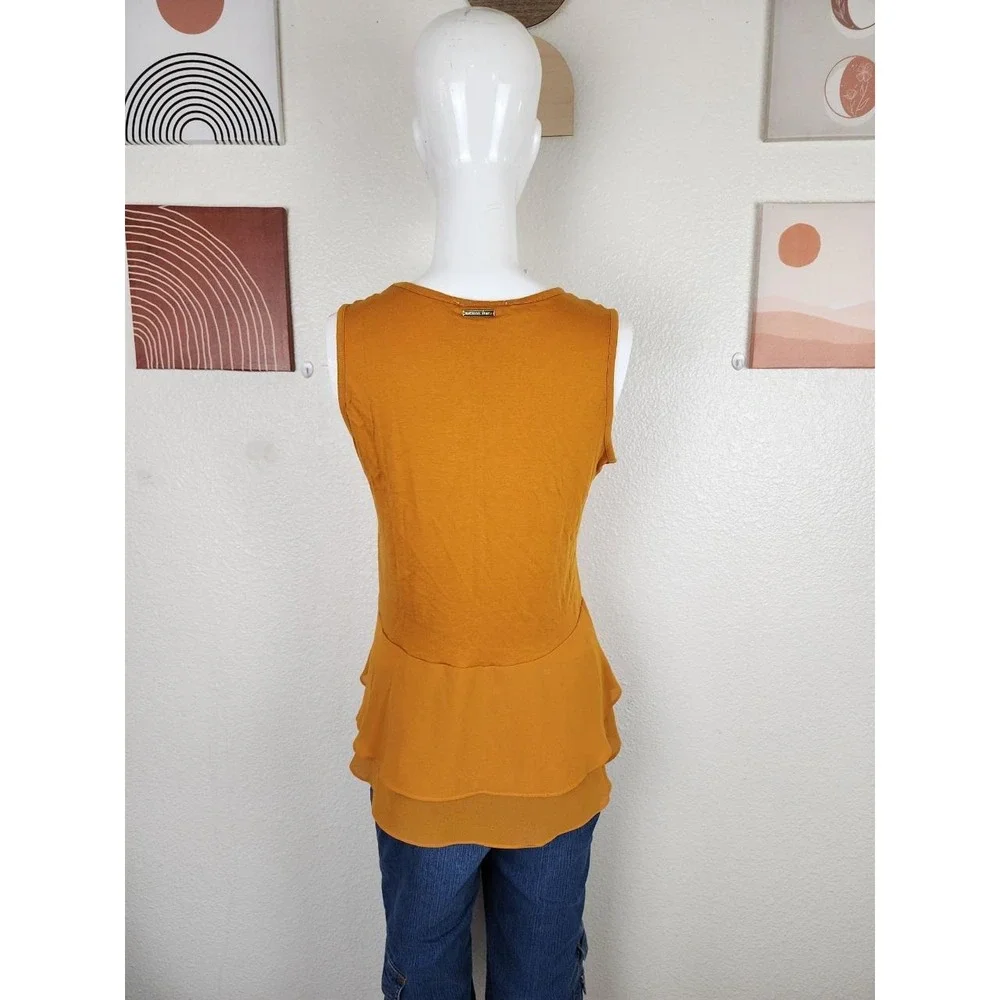 Michael Kors Sleeveless Peplum Blouse Mustard Yellow Tiered Ruffle Top Small
